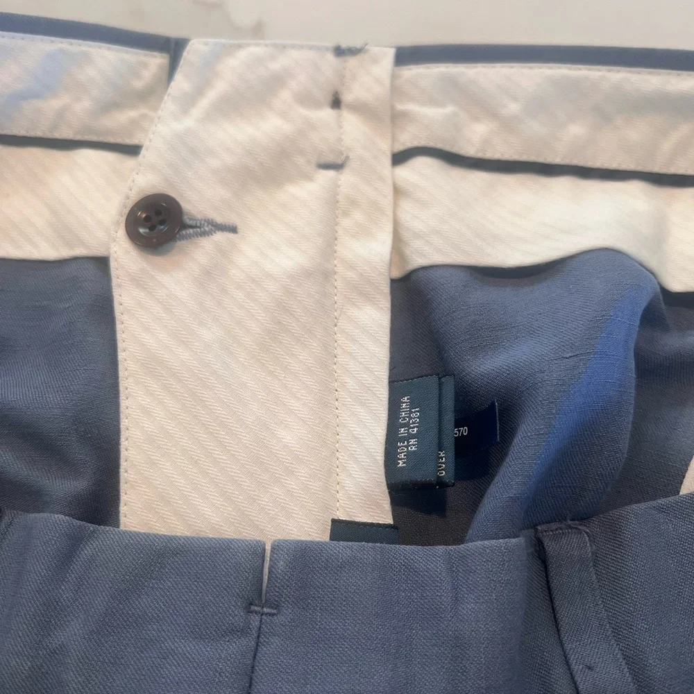 POLO RALPH LAUREN classic fit, flat front linen & silk trousers, blue size 38×30